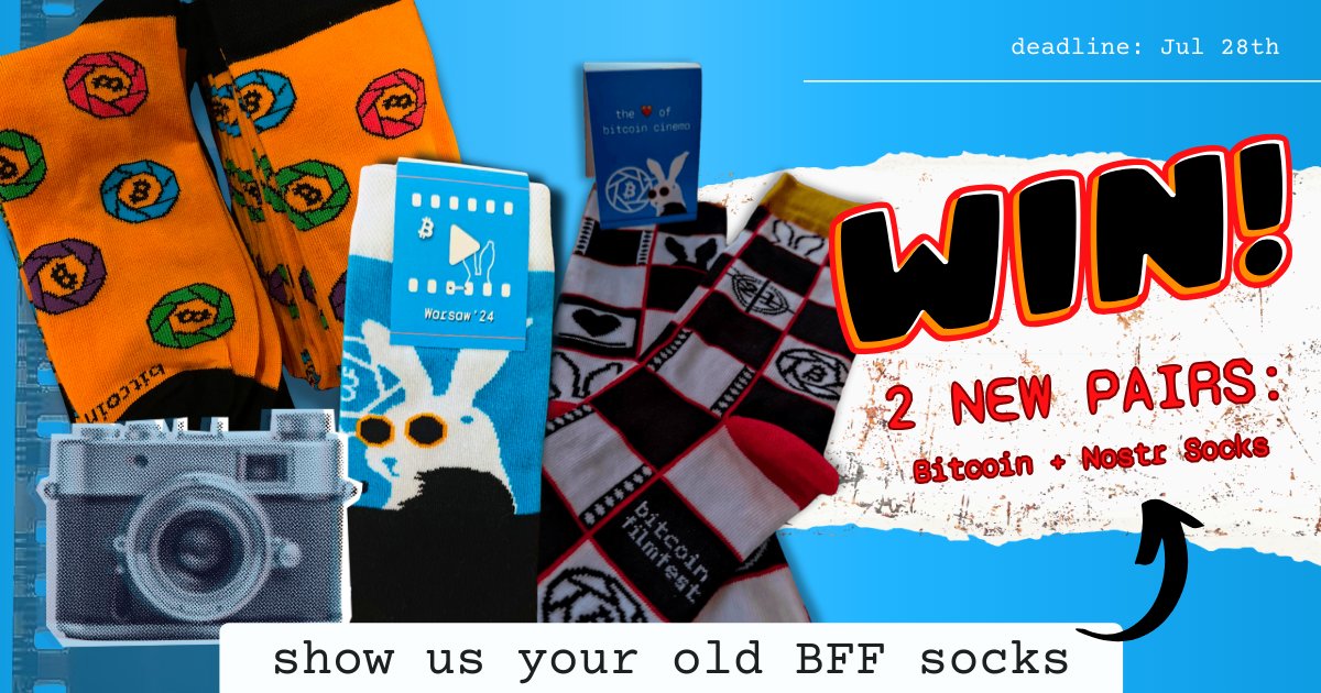 bitcoinfilmfest's tweet photo. Who else besides @metamick14  🧵👇 has original BFF socks?

📢 Share a photo wearing our socks &amp; win: #Nostr #BitcoinSocks + stickers!

Tag @bitcoinfilmfest in your post &amp; mention where you got them.

THREE most liked photos WIN a unique package from 'our supplier' @AZA_21M 😋 https://t.co/p6GttQagvQ