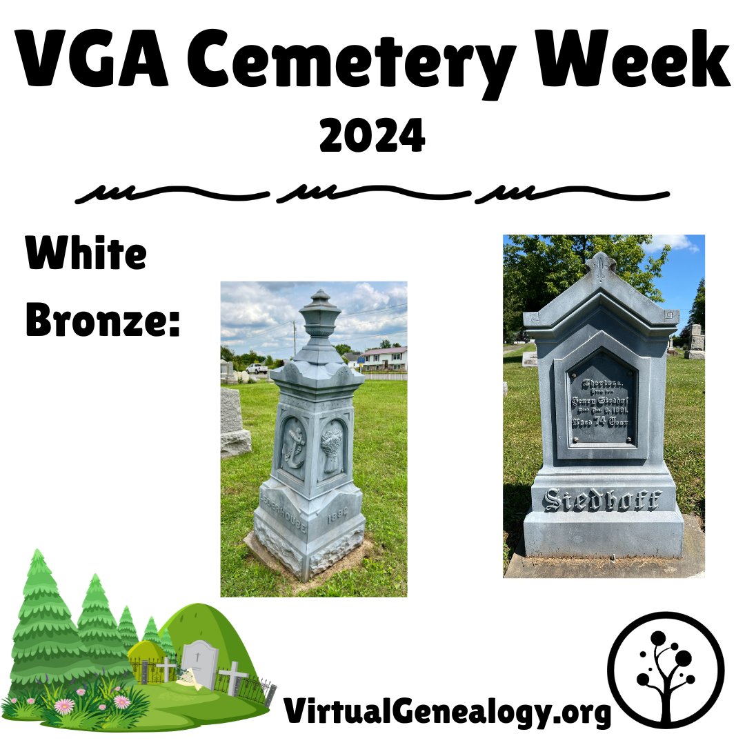 🪦 Do you get excited when you find White Bronze headstones? Click here to see a catalog of them from 1882: virtualgenealogy.org/2024/07/24/vga…

#Genealogy #VirtualGenealogy #FamilyHistory