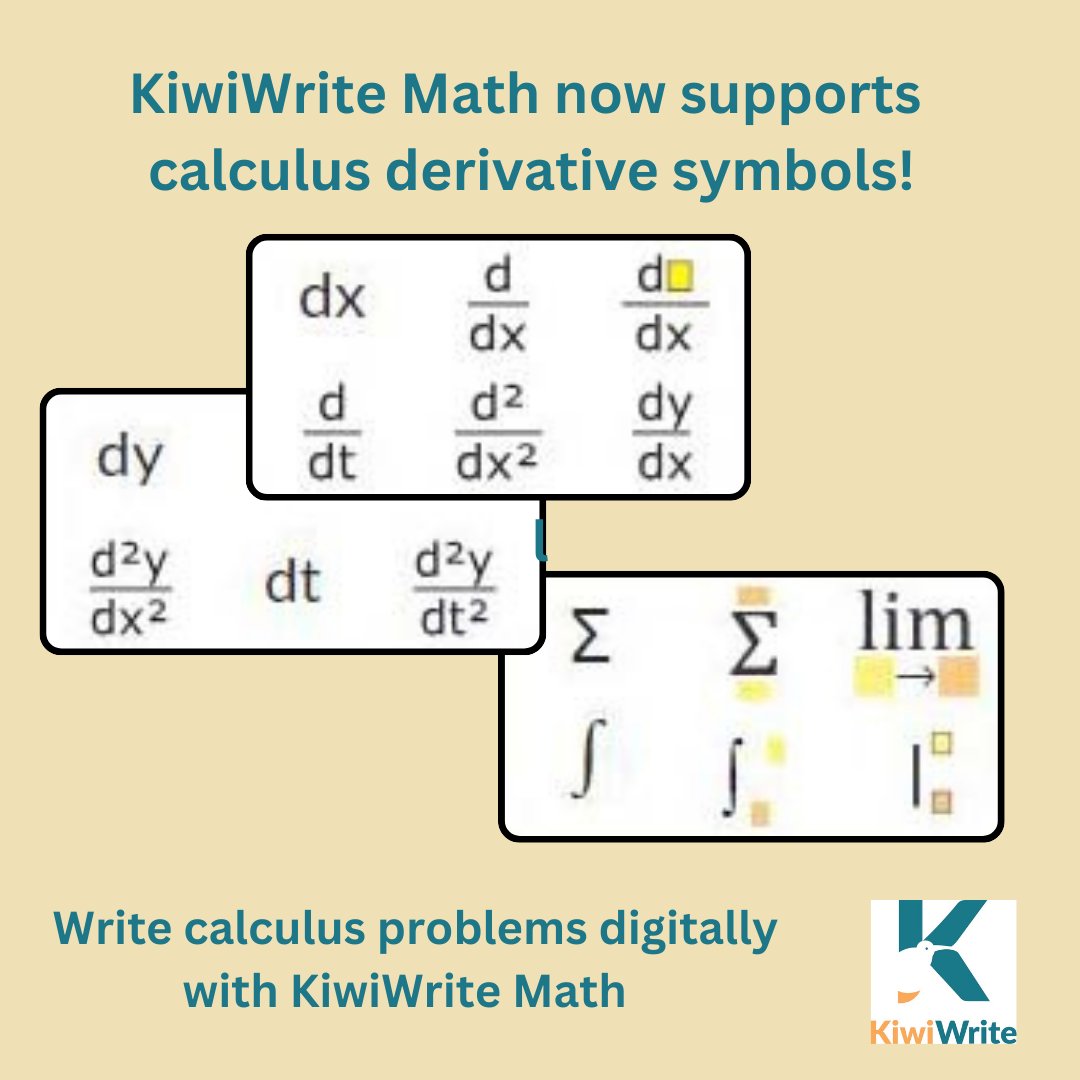 KiwiWrite Math just got even better! We're excited to announce that KiwiWrite now supports calculus symbols, making it a great tool for college students and AP Calculus students. 

#edtech #calculus #specialeducation #assistivetech #assistivetechnology #specialeducationclassroom