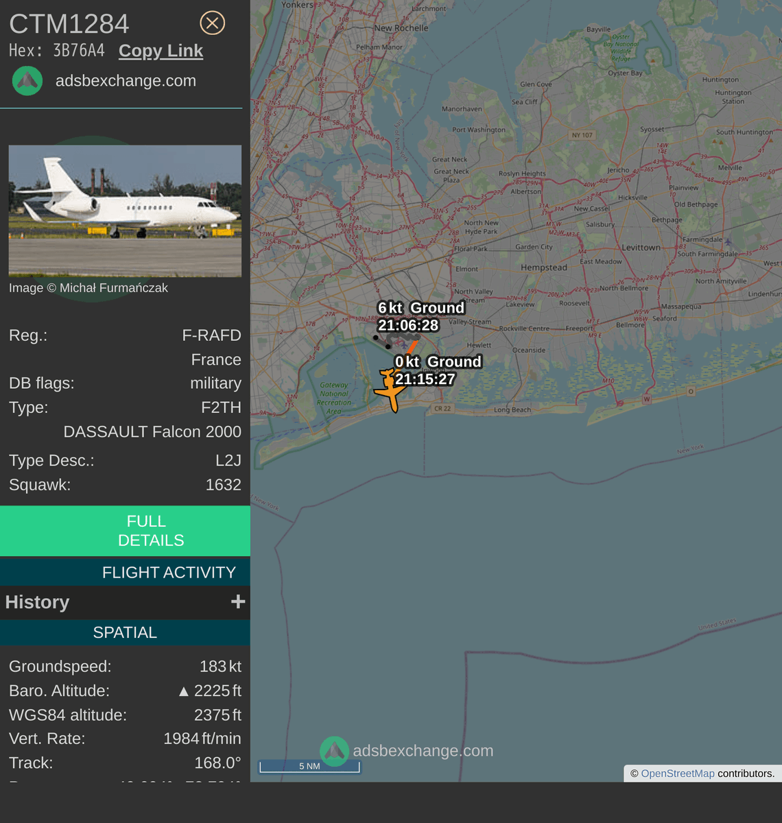 FlottePresident's tweet photo. 🛫 Un Dassault Falcon 2000LX 🇫🇷 République Française vient de décoller près de New York, États-Unis.
Vol #CTM1284, immatriculation #FRAFD.
Suivre le vol : https://t.co/bYrQZfyDLw https://t.co/Vd7PxNLhkJ