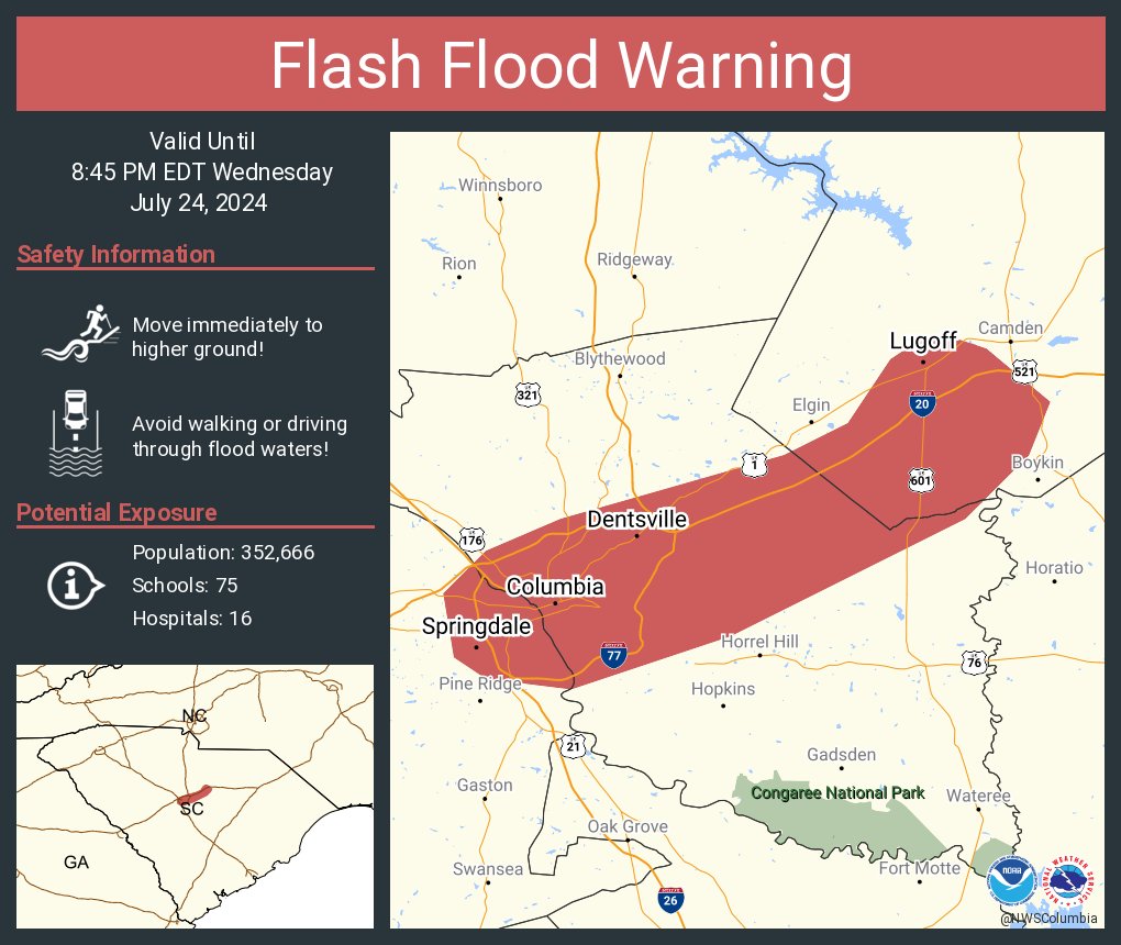 Flash Flood Warning including Columbia SC, West Columbia SC and  Dentsville SC until 8:45 PM EDT