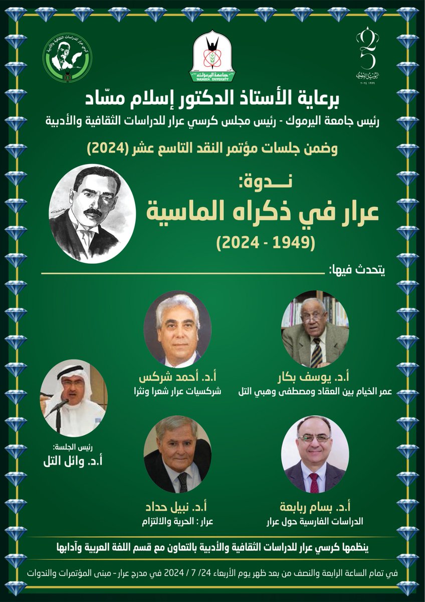 drrababah's tweet photo. مشاركتي هذا اليوم بورقة علمية بعنوان الدراسات الفارسية حول عرار في ندوة عرار في ذكراه الماسية التي أقيمت في رحاب جامعة اليرموك ضمن فعاليات مؤتمر النقد التاسع عشر.. https://t.co/1b7w8RdIrl