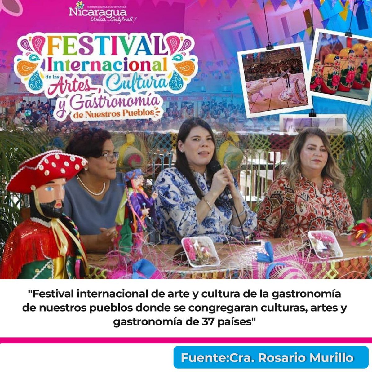 💥🇳🇮🗣La VicePresidente de Nicaragua Compañera Rosario Murillo: Festival Internacional Artes, Cultura, y Gastronomía de nuestro pueblos, donde se congregarán culturas, arte y gastronomía de 37 países 

<a href="/Atego16/">@🅰🆃🅴🅶🅾 🇳🇮</a>
<a href="/huella_sandinis/">HUELLA SANDINISTA🇳🇮</a>
@LopezCesar2504

#UnidosEnVictorias Nicaragua