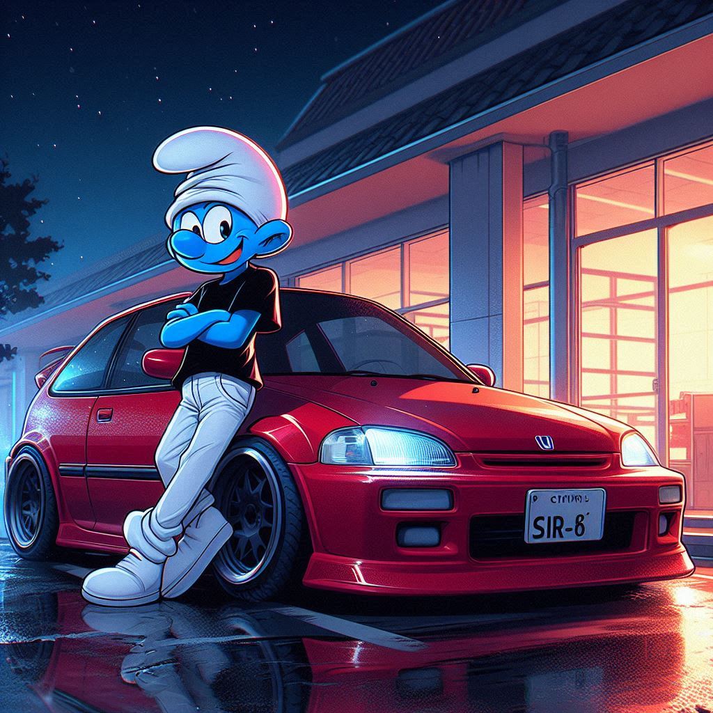 Mark79362694146's tweet photo. #smurfette #anahungary #sprock #smurfsvillage #anastaciamusic #smurfhappiness #schtroumpf #smurfs #papasmurf #art #artist #artwork #drawing #painting #Japan #japanese
Car Jockey Smurf Honda Civic SiR-II (EG6 https://t.co/lkeabccCLw