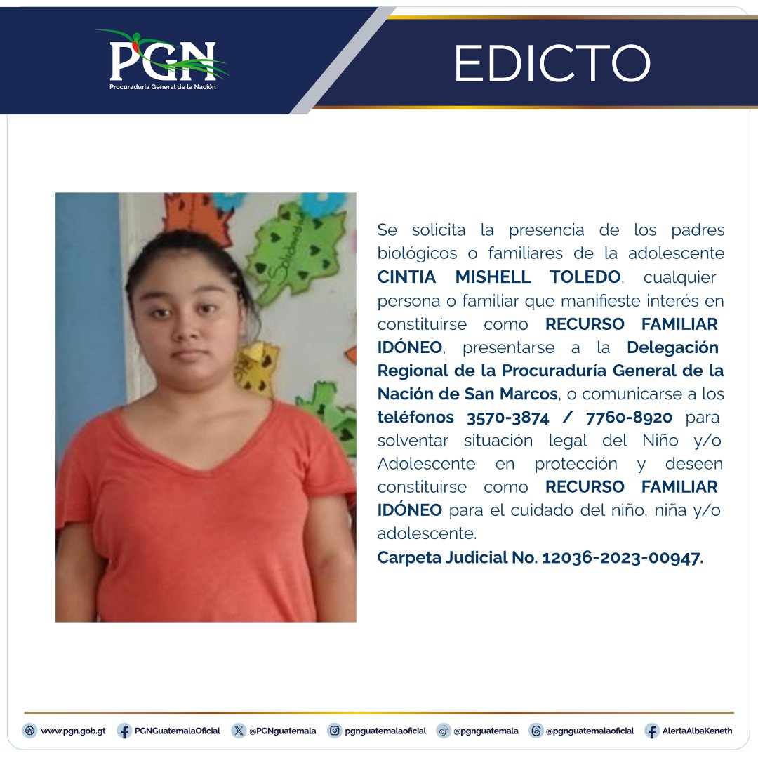 Tu ayuda es importante, comparte la imagen para encontrar un familiar. #Edicto #PGN