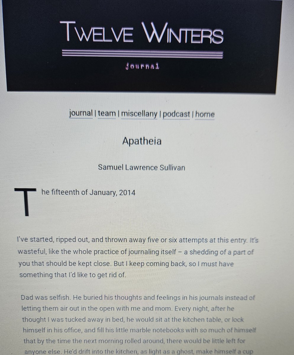 Twelve Winters' intrepid readers keep working through the dog days of summer, and they've unearthed this gem by Samuel Lawrence Sullivan -- just published at the Journal. twelvewinters.com/sullivan-apath…