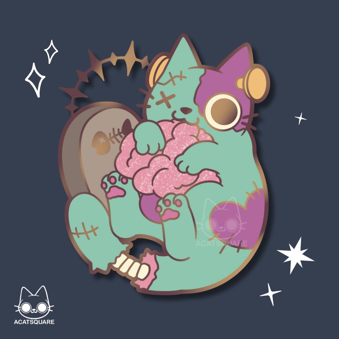 ✨🎃Halloween Kitty Party Enamel pin collection🎃✨ 
Now LIVE on Kickstarter!!!✨✨✨

This Hungry Zombie Kitty is one of my favorite. Don’t make them hangry. Otherwise they’re gonna eat your brain!!

🌟Kickstarter link：
kck.st/3S4pwFi