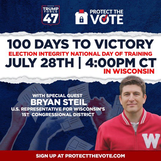 BryanSteil's tweet photo. Looking forward to leading this virtual election integrity training for @TeamTrump’s Wisconsin activists on Sunday!

We must secure and protect the vote!

Join me at https://t.co/mkcdyswfWj 
🇺🇸 https://t.co/vIhmLkrmoc