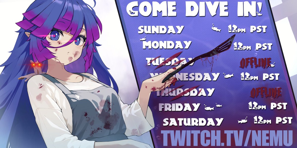 OsakanaNemu's tweet photo. Streaming Schedule starting today! โจ๐โจ
Art: #showfeesh || Clips: #FeeshNClips
>>>https://t.co/L1g53n7aMR<<< https://t.co/KV4qol1gsq