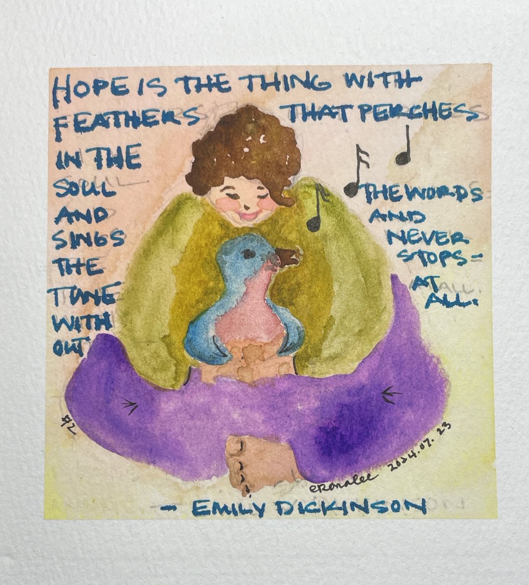 playwrightswife's tweet photo. Day 2/105: Hope is the thing with feathers that perches in the soul and sings the tune without the words and never stops--at all. - Emily Dickinson

#untilelectionday #election2024 #votingmatters #unapologeticfeminist #artistsoninstagram https://t.co/uv1NycaQJH