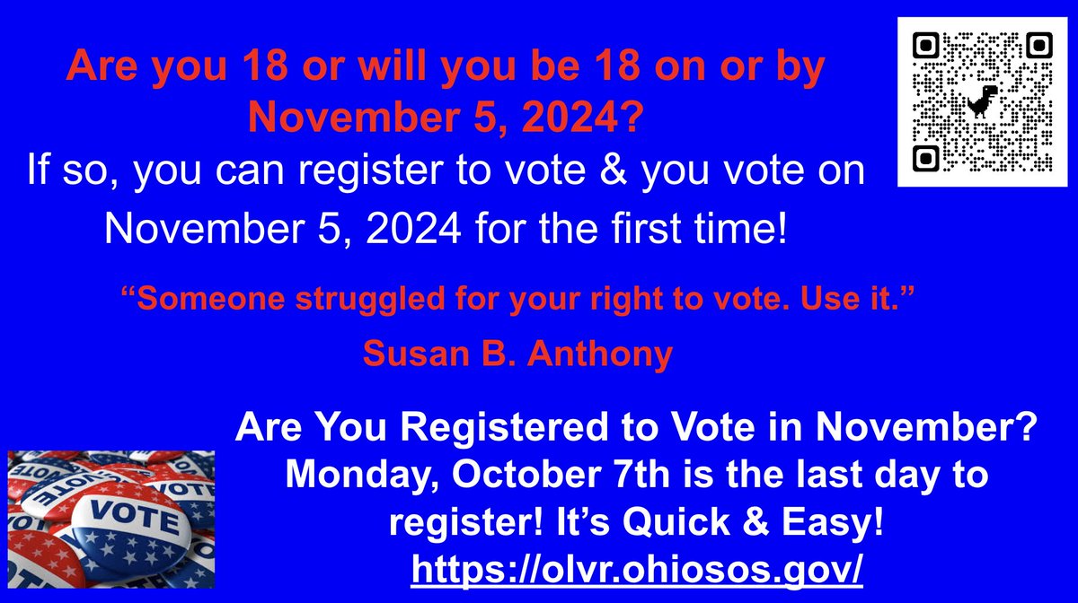 Class of 2025 &amp; Our BHS Community, if you haven't registered to vote, it's quick, easy, and your civic duty! Will  you will be 18 on or before November 5th? If so, you can vote in the next general election!