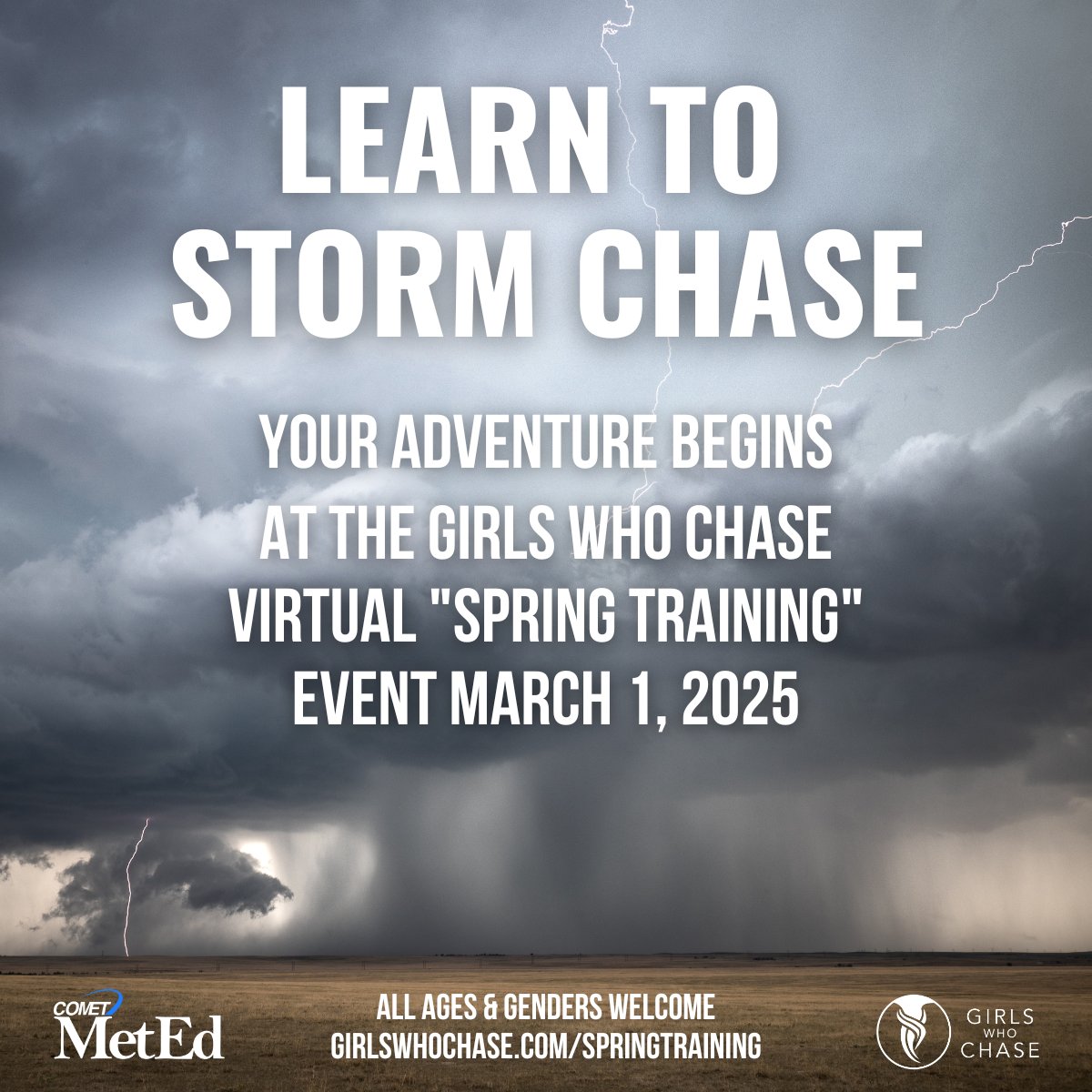 COMETMetEd's tweet photo. If you feel it, chase it! Earlybird registration for the Storm Chasing 101 daylong virtual Spring Training 2025 event is now OPEN!

This @ametsoc  sponsored event offers foundational &amp; operational info &amp; training material for #stormchasers at all levels. https://t.co/FhSJZSqxG8 https://t.co/XdUtq6cNei
