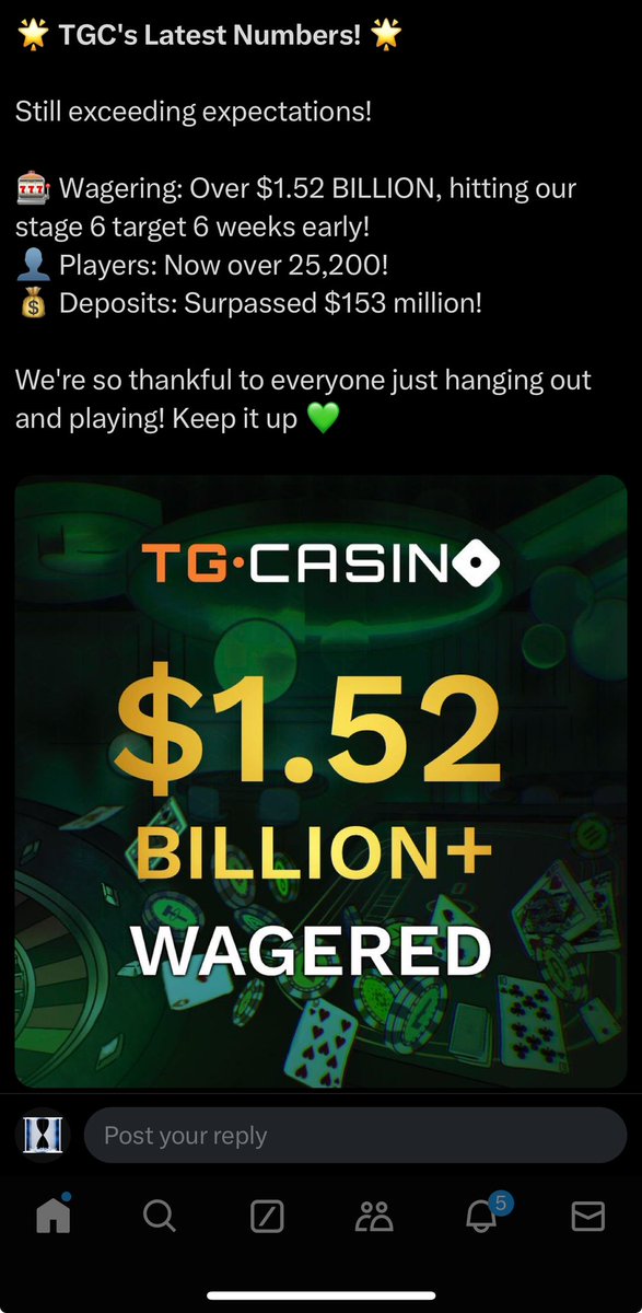 $TGC has had insane growth since launch &amp; increasing weekly 

Over $1.5B wagered &amp; over 25k players

Starting weekly profit sharing next week &amp; only $14m mc 

Watch the FOMO hit here - ATH comes fast