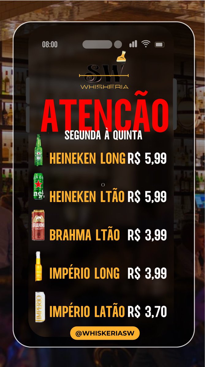 ATENÇÃOOOO HOJE É DIA DE JOGO
HEINEKEN 5,99
BRAHMA LATÃO 3,99

wa.me/5521968895483