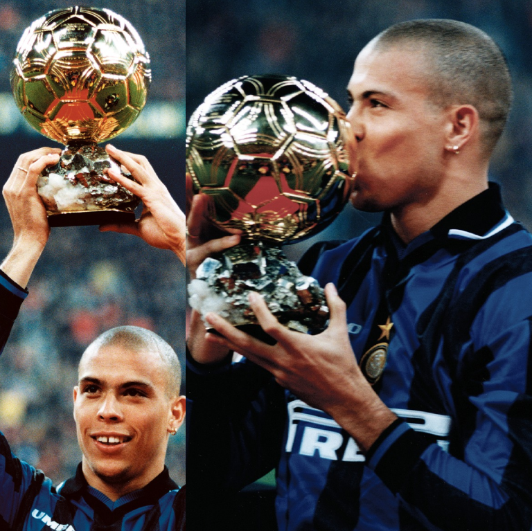 InvictosSomos's tweet photo. ¿El jugador más joven que ha sido capaz de ganar el Balón de Oro? ÉL. Ronaldo Nazário levantó el máximo premio individual con apenas 21 años y 3 meses de edad. Cosas del fenómeno. COSAS DEL MEJOR 9 DE TODA LA HISTORIA.