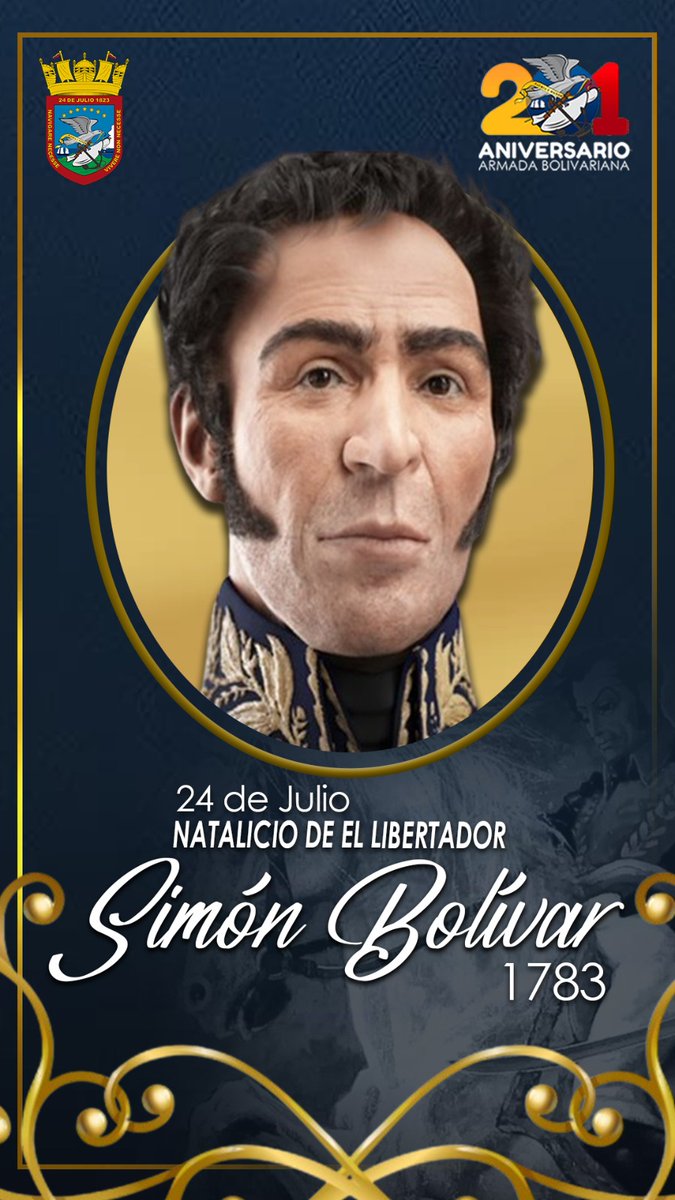 #24 de julio de 1783, Nace Simón Bolívar, padre de la Patria. Dedicó su vida a la liberación de los pueblos, manteniendo presente los principios de libertad, justicia, valores morales y sociales. Su legado sigue vivo y su espada recorre la América entera.