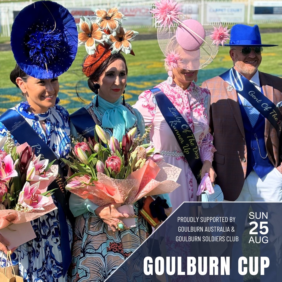 Goulburn Racing Club (@goulburnraces) on Twitter photo Fashions and Fun!
The <a href="/SeibRacing/">SeibRacing</a> fashions on the field will be keenly contested at this year’s Goulburn Cup.
Best Dressed Lady 👗
Best Dressed Gent 👔
Premier Millinery 👒
Times to be advised closer to the day
🎟️ Further information & to make a booking: goulburnraceclub.com.au Fashions and Fun!
The <a href="/SeibRacing/">SeibRacing</a> fashions on the field will be keenly contested at this year’s Goulburn Cup.
Best Dressed Lady 👗
Best Dressed Gent 👔
Premier Millinery 👒
Times to be advised closer to the day
🎟️ Further information & to make a booking: goulburnraceclub.com.au