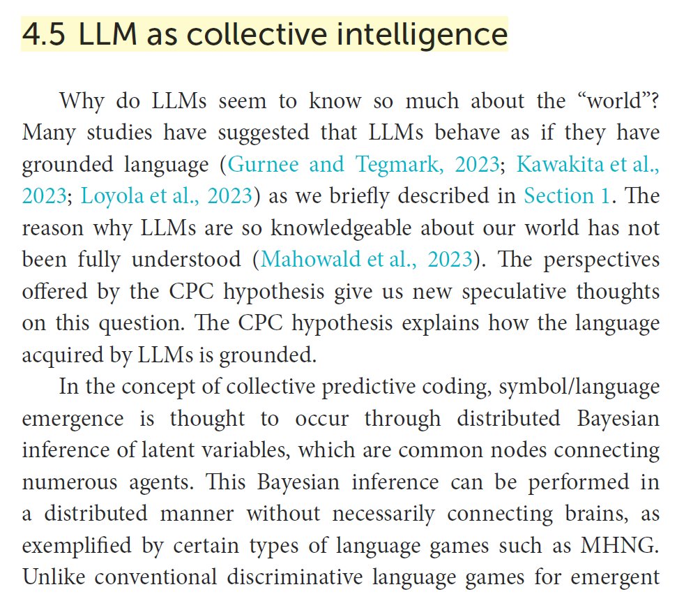 tanichu's tweet image. 🚀 Exciting News! 🚀
My new HYPOTHESIS AND THEORY article on "Collective Predictive Coding Hypothesis" is finally published! 📚✨
🔍 Key Points:
1. CPC Hypothesis: Provides a fresh explanation for why LLMs are so knowledgeable about our world. 🌍🤖
2. Language Games: Now viewed…