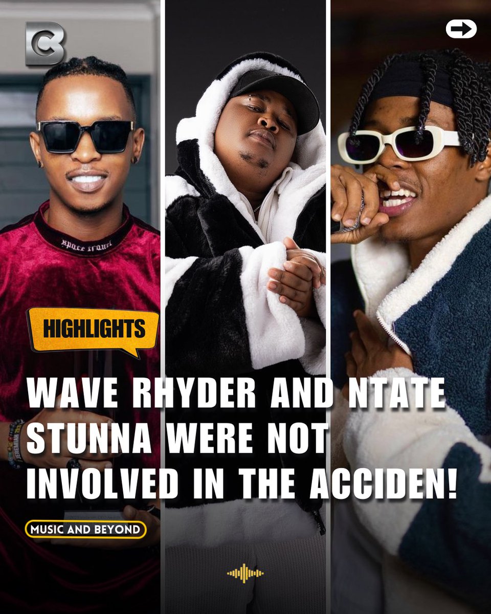 Basscatalogue's tweet photo. Ambitious Ent. Confirms that Wave Rhyder and Ntate Stunna were not involved in the car accident that claimed Malome Vectors life.

MacG | Rest in Peace | Malome Vector | Maphorisa | Sol Phenduka https://t.co/G1X6FH48MI
