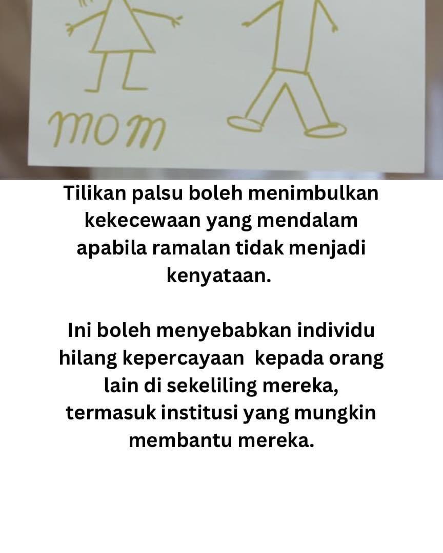 health_malaysia's tweet photo. Tilikan palsu boleh menyebabkan konflik dalam keluarga dan komuniti, terutama jika ramalan melibatkan tuduhan palsu atau ramalan yang memecah-belahkan. 

Ini boleh menyebabkan perpecahan dan ketegangan yang sukar dipulihkan. 

Thread https://t.co/ven8IlQkEy