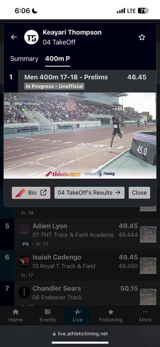 Keayari333's tweet photo. I ran 46.45 today in lane 1 in the preliminary’s can’t wait for the finals https://t.co/6Vw8F5HQrh