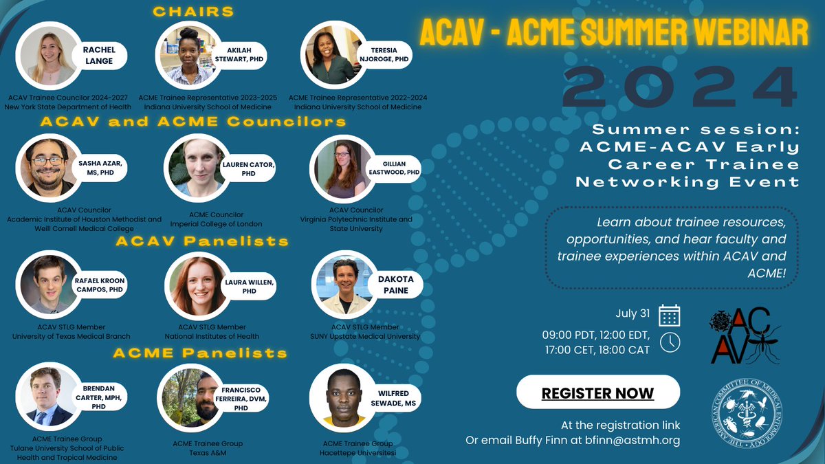 ❗ Don't miss out on this exciting opportunity! Join us at the 🦟 ACME-ACAV early career trainee networking event. Learn about career paths in medical entomology and arbovirology and grow your professional network. <a href="/ACME_ASTMH/">ACME</a> <a href="/ASTMH/">ASTMH</a>