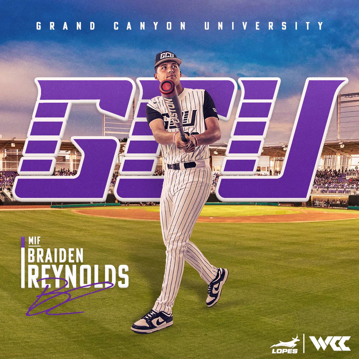 I am very happy to announce that I will be committing to play baseball at Grand Canyon University. Thank you to all my family, friends, and coaches who have supported me along the way. Go Lopes! 🤘🏼💜