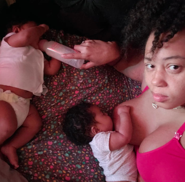 "When people see I have twins the first thing they say is "TWINS! God Bless you" followed by "What do early morning feedings look like?" Well they look like this."

- @lovinfee