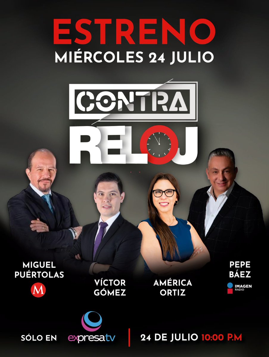 🟣🟣Muy contento de participar en el proyecto #ContraReloj ⌚️

No te pierdas la conversación con mis amigos <a href="/Vik_Gomez/">Victor Gómez</a> <a href="/PP_BAEZ/">Pepe Báez</a> <a href="/americaortiz/">América Ortiz</a> en punto de las 22 horas por <a href="/expresatvcelaya/">Expresa TV</a> 

Gracias <a href="/VeronicaEs38485/">Veronica Espinoza</a>  por la invitación.

🌐En vivo por:
conceptoweb-studio.com/radio/video/te…