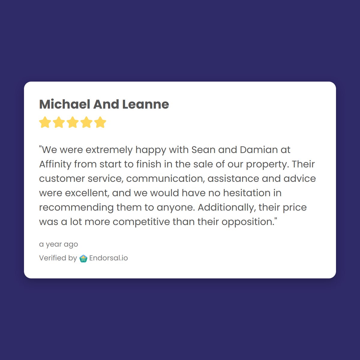 AffinityAus's tweet image. Thank you Michael and Leanne for sharing your feedback on Affinity Property.  It has been a pleasure helping you with your property.