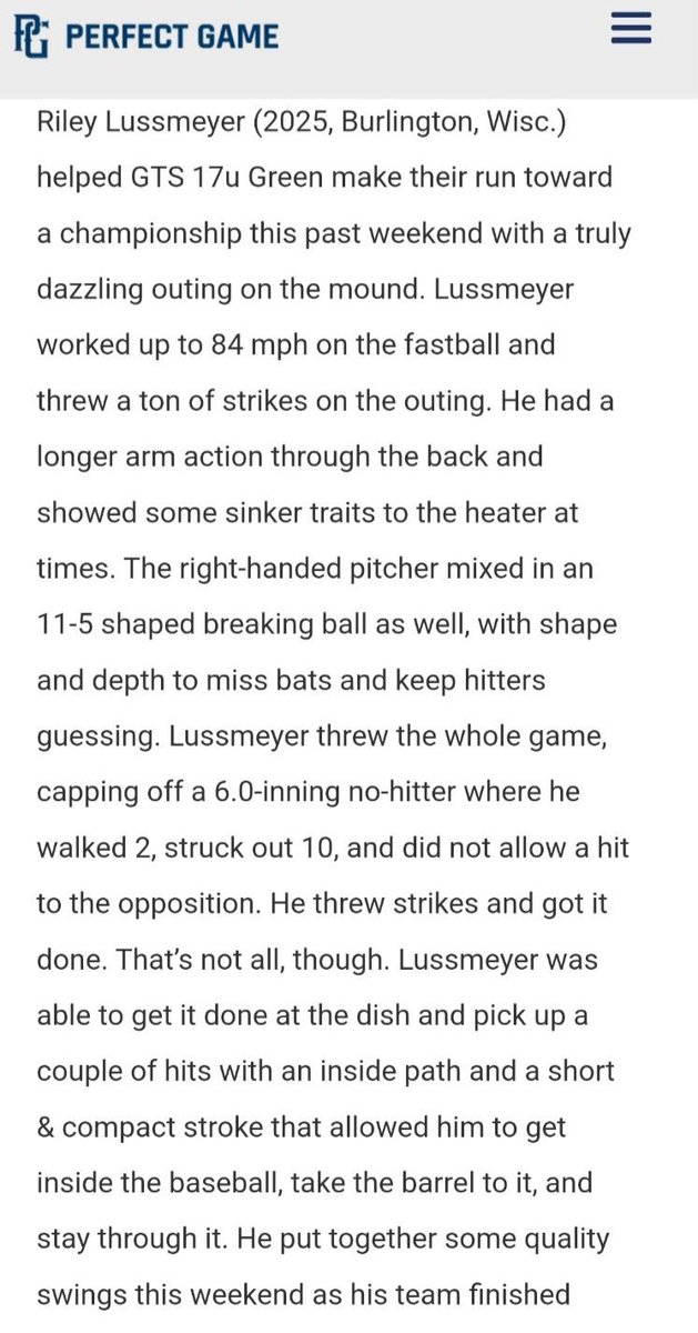 Thank you, <a href="/IowaPG/">Perfect Game Iowa</a>, for the write-up. 
<a href="/coachott7/">Mike Ott</a> <a href="/GTSBBSB/">GTS</a> <a href="/UWLAXBaseball/">UW-LACROSSE BASEBALL</a> <a href="/SmittyBenU/">Coach Smith</a> <a href="/jhseegs37/">Joe Seegers</a>