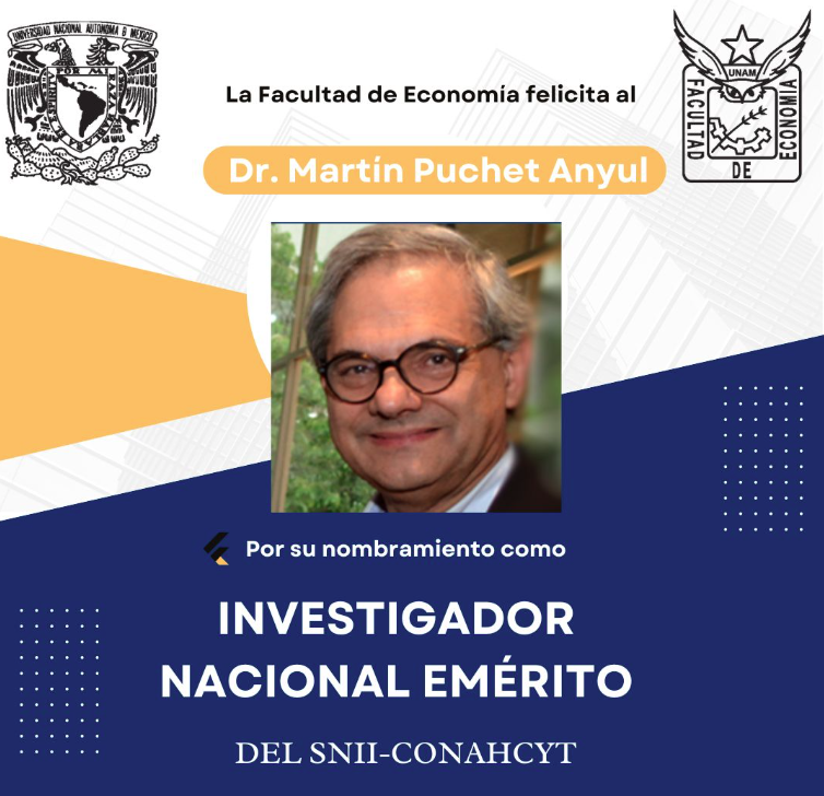 FEconomiaUNAMof's tweet photo. 🎉🎉🎉Celebramos la distinción otorgada por el Conachyt al Dr. Martín Puchet como Investigador Emérito.🎉🎉🎉
 ¡Enhorabuena! https://t.co/QeLCbVlKWz