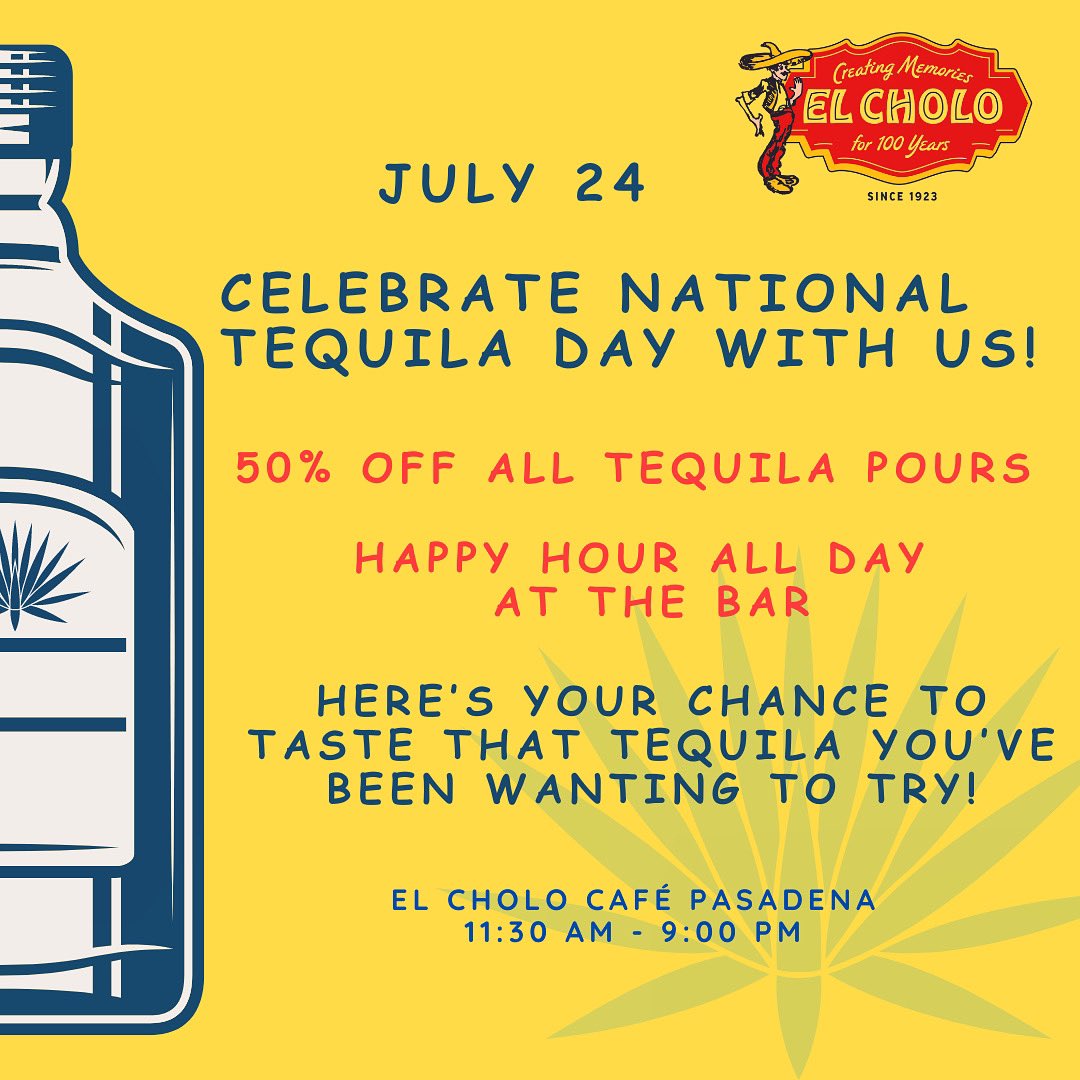 ElCholoCaters's tweet photo. Come celebrate with us all day and enjoy 50% off our tequila, pours and happy hour at the Cantina bar all day. 
Here’s your chance to taste that tequila you’ve been wanting to try. Choose from our amazing menu selection of over 250 tequilas. https://t.co/gFyxYnu5QT