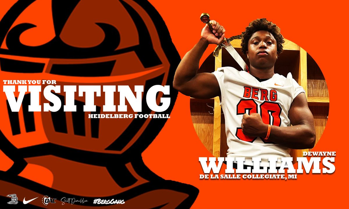 Dewayne Williams III (@d_will2828) on Twitter photo After a great visit Im blessed to receive an offer to play at Heidelberg University <a href="/Coach_Donaldson/">Scott Donaldson</a> <a href="/CoachMorgan050/">Coach Morgan</a> <a href="/BergFootball/">Heidelberg Football</a> <a href="/coachrohn/">Dan Rohn</a> <a href="/CoachBush_DLS/">Brandon Bush</a> <a href="/Brendann3x/">C o a c h B r o w n</a> <a href="/DLSFootball_MI/">De La Salle Pilots Football</a> After a great visit Im blessed to receive an offer to play at Heidelberg University <a href="/Coach_Donaldson/">Scott Donaldson</a> <a href="/CoachMorgan050/">Coach Morgan</a> <a href="/BergFootball/">Heidelberg Football</a> <a href="/coachrohn/">Dan Rohn</a> <a href="/CoachBush_DLS/">Brandon Bush</a> <a href="/Brendann3x/">C o a c h B r o w n</a> <a href="/DLSFootball_MI/">De La Salle Pilots Football</a>