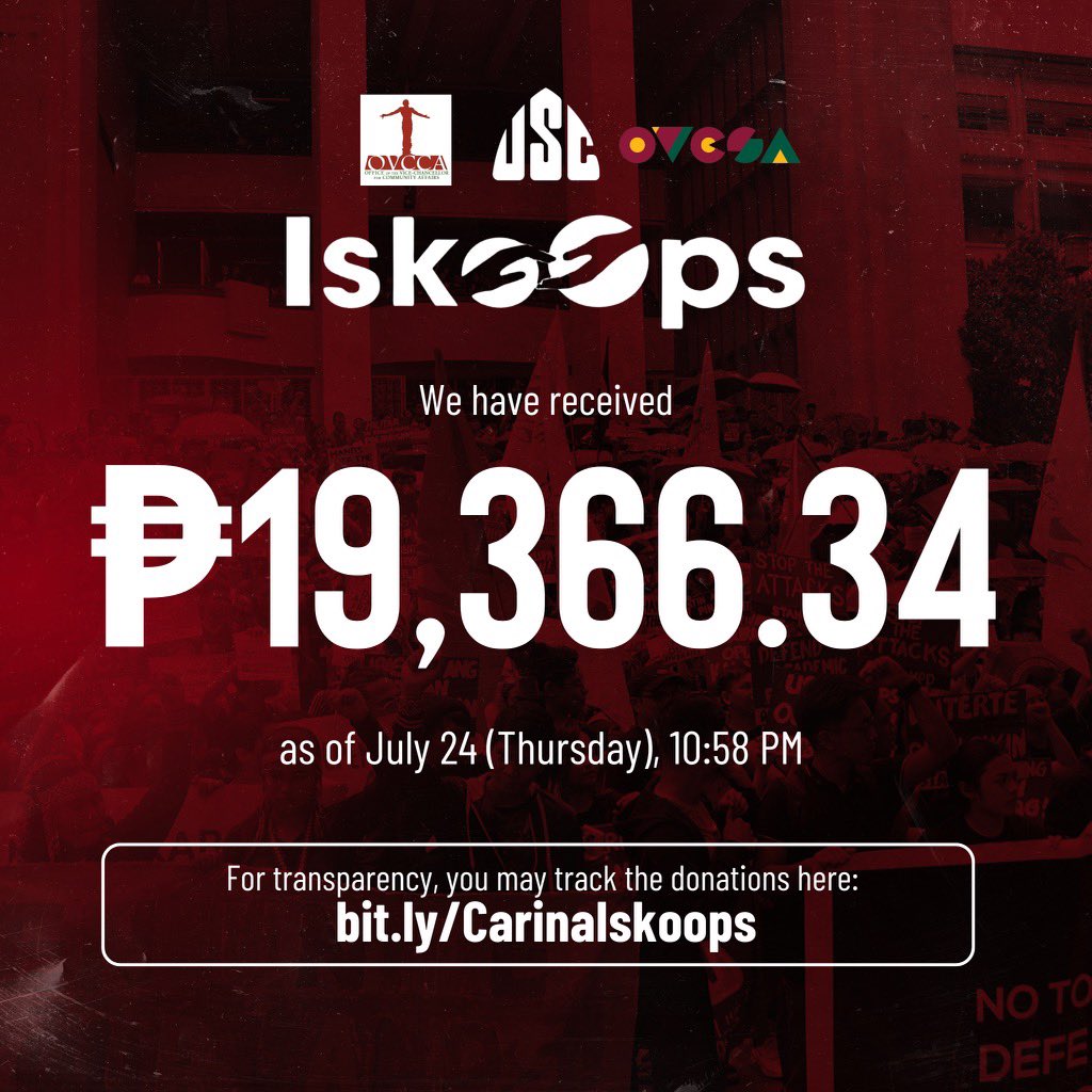 USCUPDiliman's tweet photo. #IskoOps | DONATION UPDATE
We have received ₱19,366.34 as of July 24, 10:58PM. The funds will be used to buy grocery packs for affected communities in Barangay UP Campus today. https://t.co/lFcY2958Ns