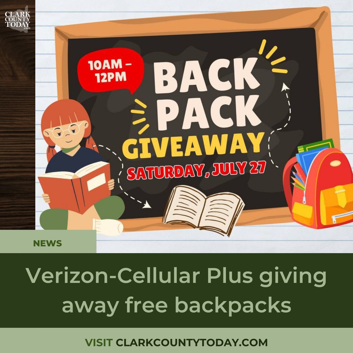 NewsFromCCT's tweet image. Verizon-Cellular Plus in Clark County is giving away free backpacks filled with school supplies on Saturday, July 27, from 10 a.m. to noon. tinyurl.com/3tzwvyhk #VerizonCellularPlus #ClarkCountyWa #freebackpacks #schoolsupplies #BackpackToSchoolProgram #VancouverWa