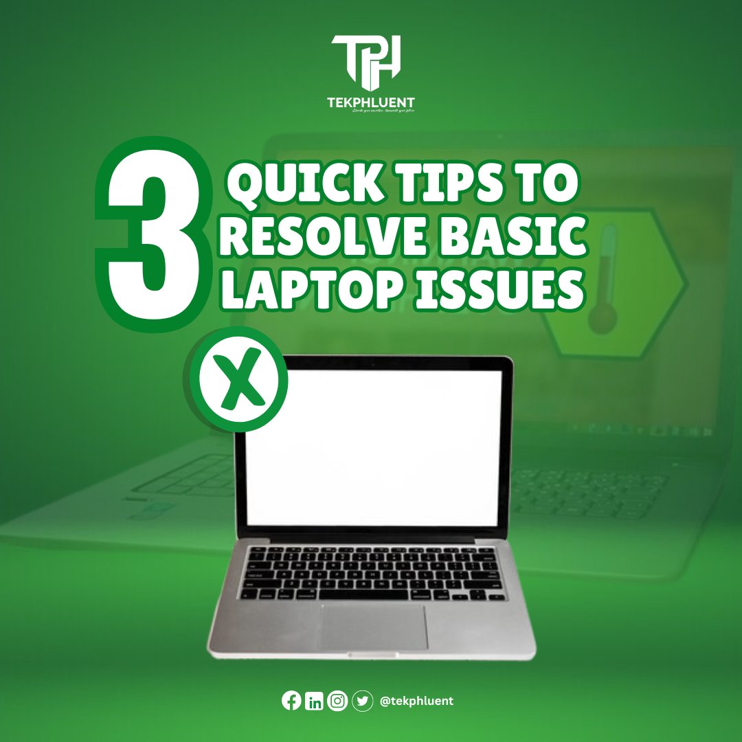 tekphluent's tweet photo. Resolve basic laptop issues with these 3 quick tips! 🛠️ Get back to work in no time with tekphluent's expert advice.
#TechTips #LaptopIssues #Troubleshooting #Tekphluent https://t.co/XQVdhFtGwd