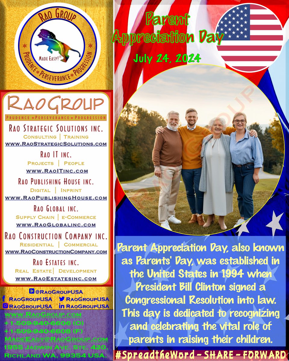 RaoGroupUSA's tweet photo. Rao Group extends its heartiest wishes on #ParentAppreciationDay!

509-940-6606 
1955 Jadwin Ave. Ste. 420, Richland, WA 99354
https://t.co/g2nKxFXLMz

#raogroup #raoitinc #richlandwashington #richlandwa #kennewickwa #kennewickwashington #pascowa #pascowashington #tricitieswa https://t.co/04VOhdvJIr