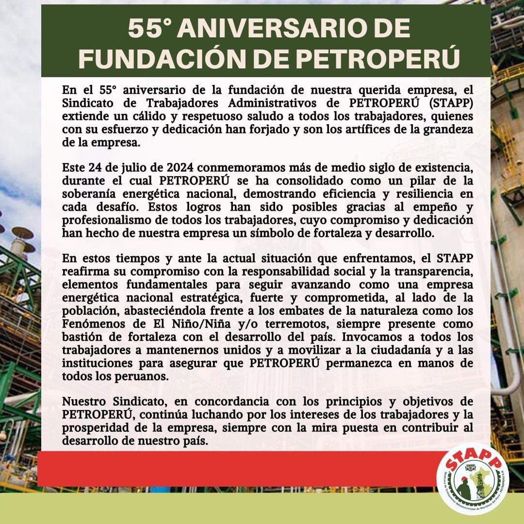 StappOficial's tweet photo. 🎉 ¡#Feliz55AniversarioPetroperú! 🎉 https://t.co/BGyIoBAx6e