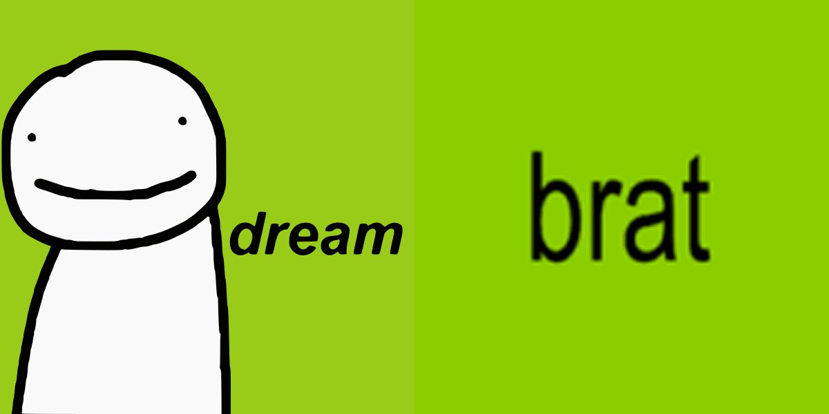 Mogswamp's tweet image. Look brat is probably my most listened to album this year but did @charli_xcx get her entire branding for this album from @dreamwastaken 

serious question