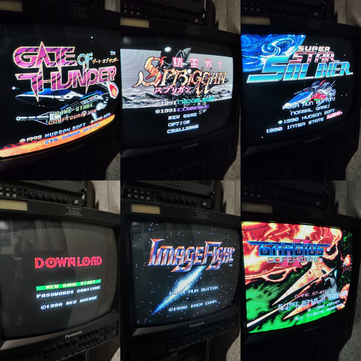 defthead's tweet photo. A collage of the last PC Engine shmups I've been playing!
Thank you @ShmupJunkie for helping me to get some of the games.
__
#gateofthunder #spriggan #superstarsoldier #download #imagefight #gradiusiigofer #nec #konami #hudsonsoft #irem #necavenue #hudson #naxatsoft #compile #stg https://t.co/g1MahMasHB