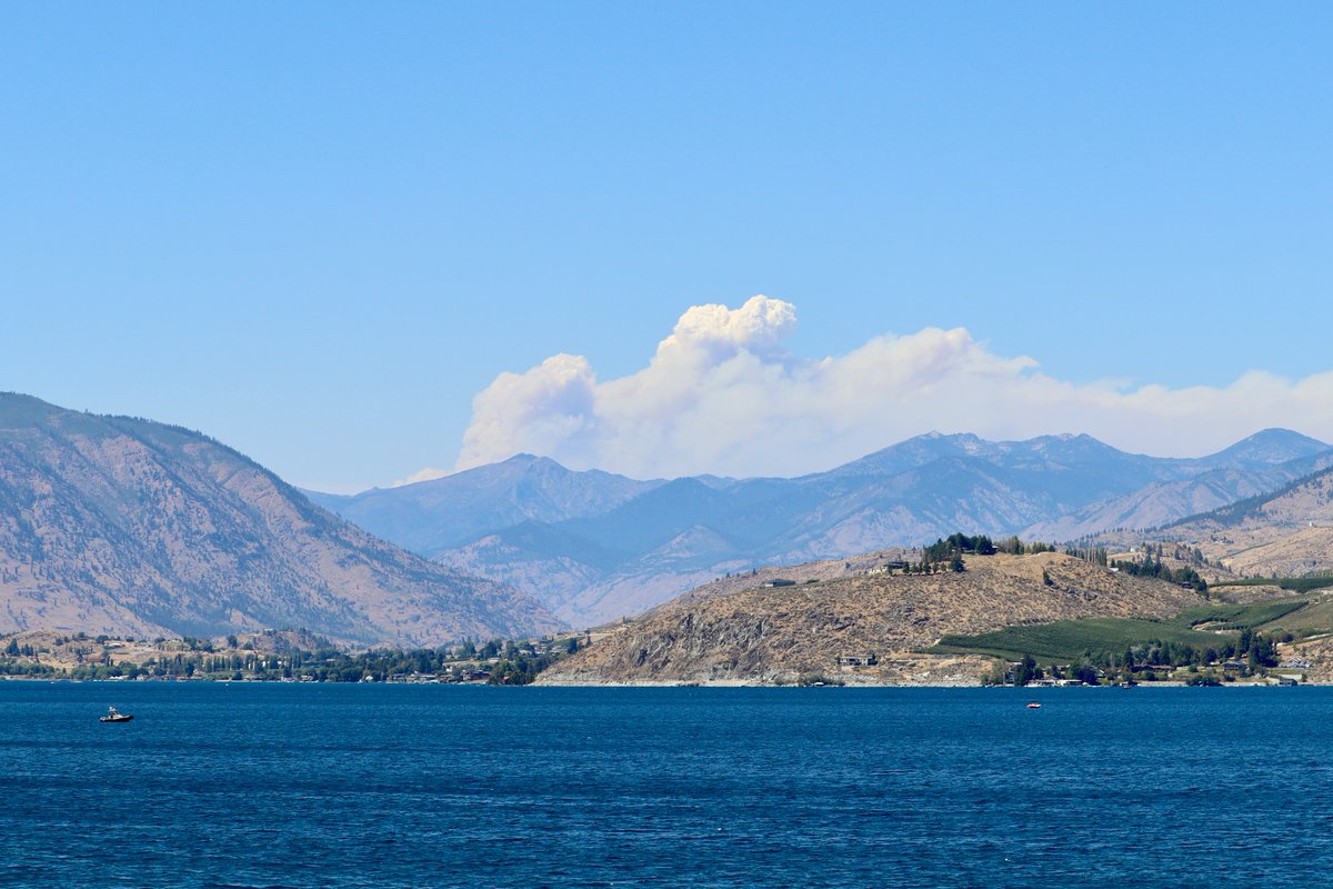 The_Weatherman2's tweet image. Saw my first #pyrocumulus cloud today, viewing the #PioneerFire from Chelan, WA, about 40 miles SE of the fire. The Pioneer Fire has burned over 30,000 acres, and continues to threaten the town of Stehekin. #wawx @HotshotWake @Wa_fire_watch @weatherchannel @JimCantore