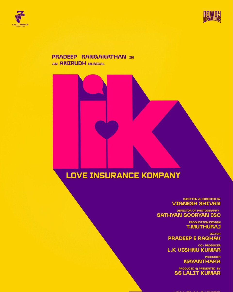 GOLDENZEBRA__'s tweet photo. #PradeepRanganathan -#krithishetty starring #lik #LoveInsuranceKompany
Directed by #vigneshsivan
Production -#rowdypictures and #7studios https://t.co/EEt4nHzjVx