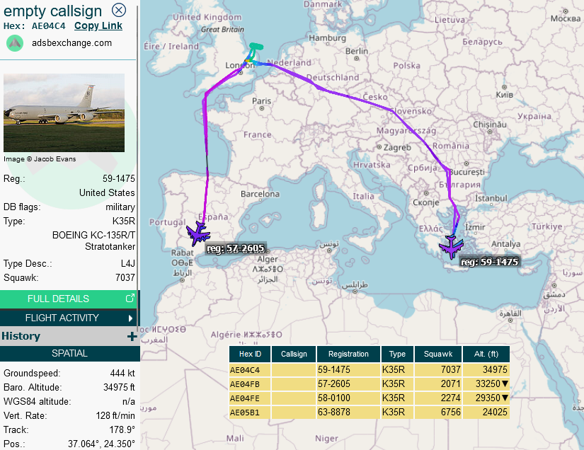 SirListenalot's tweet photo. Yesterday some #KC135's relocated from Mildenhall. #AE04C4 #RAKE70 & #AE05B1 #RAKE71 to Souda Bay, #AE04FB #RAKE72 & #AE04FE #RAKE73 to Morón. All for an upcoming #B52 mission. Could be Buff's out of Mihail Kogălniceanu https://t.co/xAugLBYLLJ