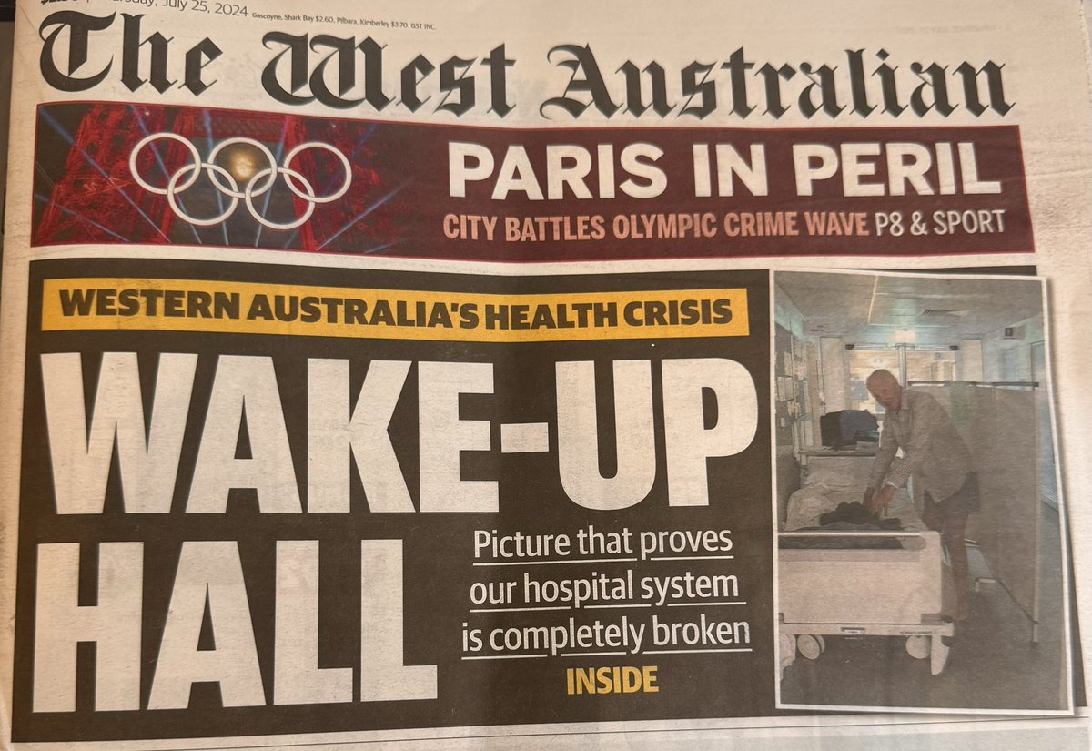 Great article today in <a href="/westaustralian/">The West Australian</a> by <a href="/BethanyHiatt/">Bethany Hiatt</a> - fascinating on a number of levels.

That one patient in a ward corridor proves the system is broken and yet dozens, daily in ED corridors go un commented on because we are all chronically maladapted to that being normal.