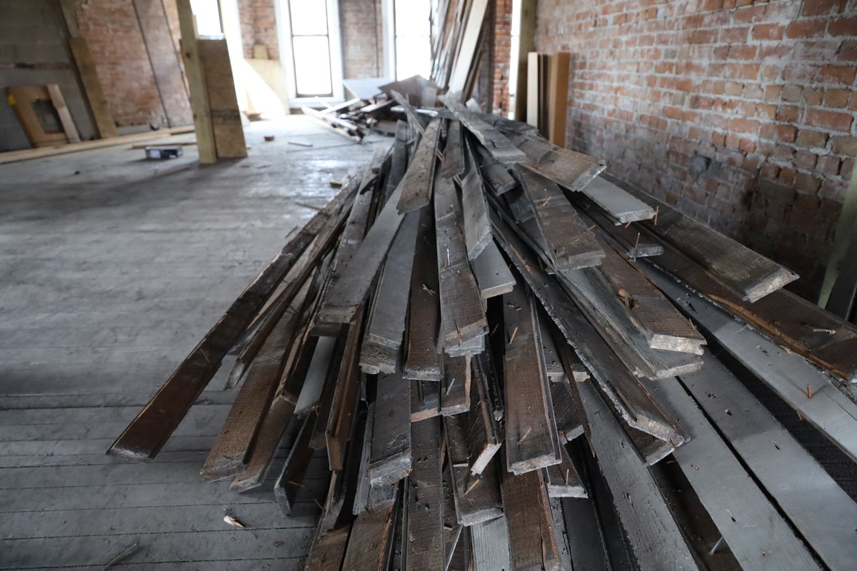 Alton_Works's tweet photo. Remnants of the past: Some of the historic beadboard removed from the ceilings in the Lucas Row building will be refinished and reinstalled as part of the renovation process.

#AltonIL #AltonIllinois #AltonWorks https://t.co/puN5BtI5Ln
