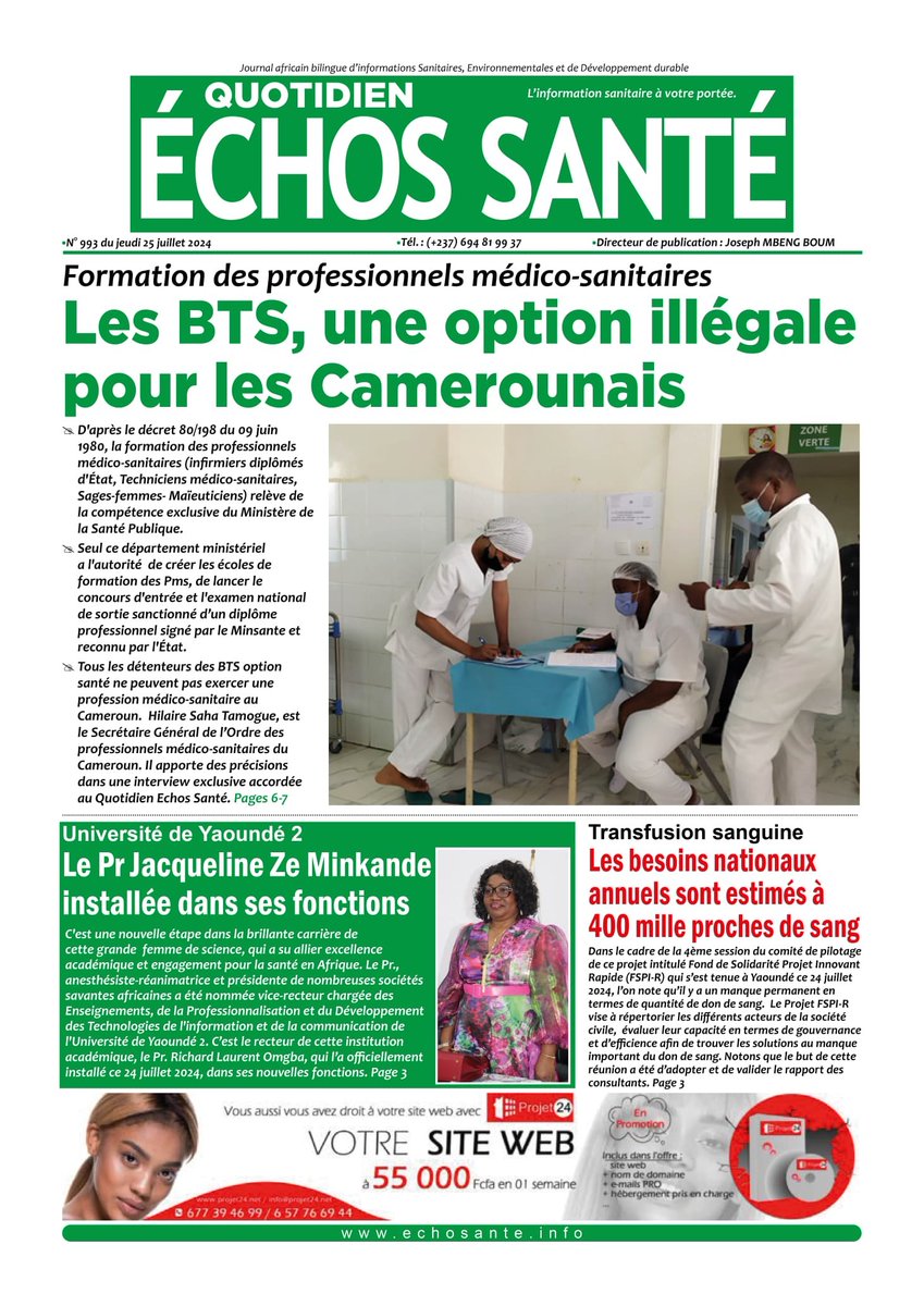 La dernière édition de Echos Santé est sortie! 📰 À la Une: "Les BTS, une option illégale pour les Camerounais dans le domaine de la santé". 📚 Plus de détails dans ce numéro🩸👩‍🏫🐈‍⬛💭🌿🏃 Abonnez-vous! 📬 boutique.echosante.info #EchosSanté #Santé #Cameroun #BTS <a href="/CRTV_web/">CRTVweb</a> <a href="/RFI/">RFI</a>