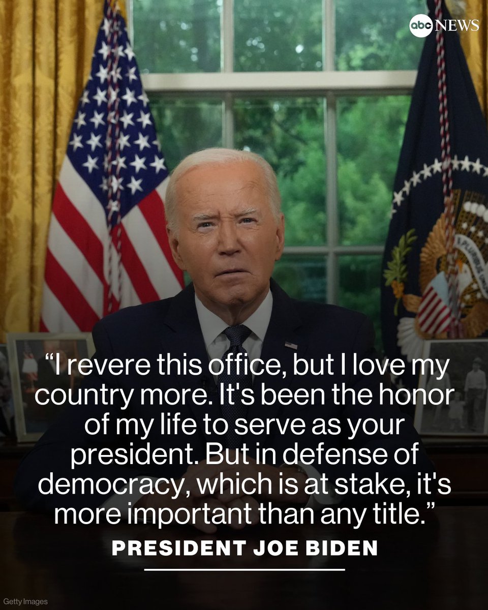 "It's been the honor of my life to serve as your president."

Pres. Biden says that democracy is "more important than any title" while addressing the nation from the Oval Office following his decision to drop out of the 2024 presidential race.

trib.al/HfBrwyF