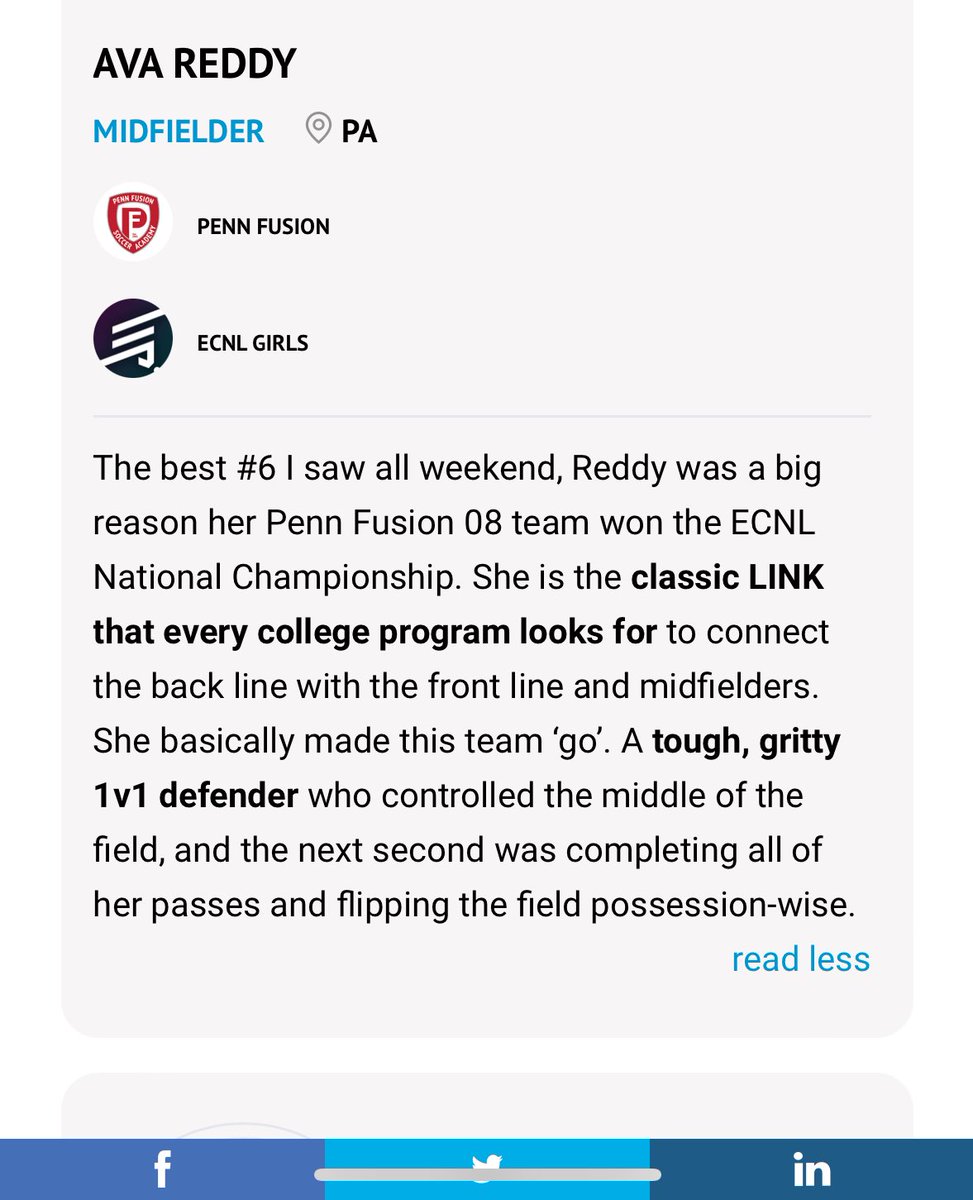 Thank you <a href="/TheSoccerWire/">SoccerWire</a> for naming me a standout from <a href="/ECNLgirls/">ECNL Girls</a> finals!!!
