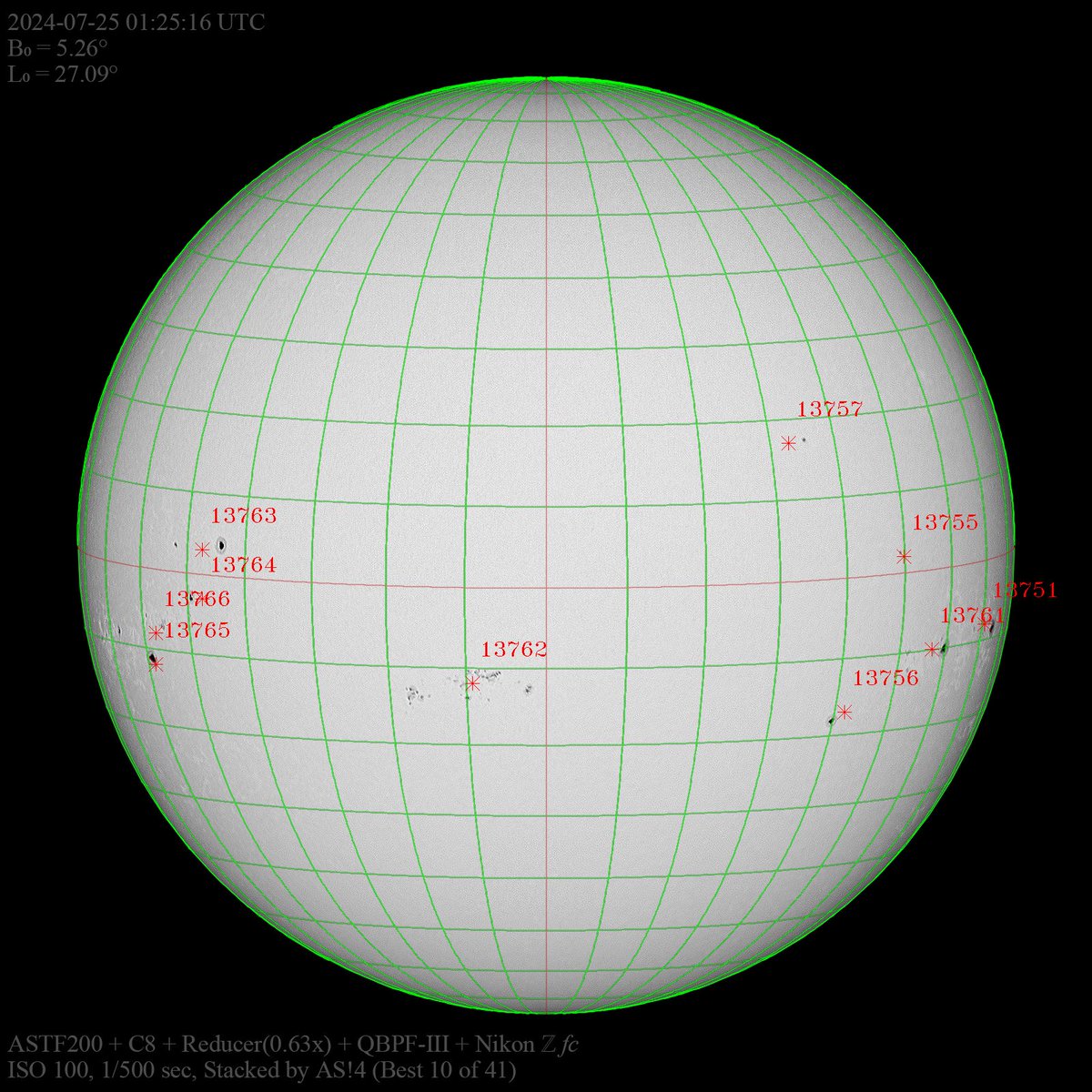 tahiti_express's tweet photo. #Sunspot 2024-07-25 10:25:16
雲が多く時々遮られる。もう少し安定して雲のない天気にならないものか。

S18E68 付近に新黒点か？

#ASTF200 #C8 #QBPF #Zfc #愛知県尾張旭市
https://t.co/16FI5ePrtr https://t.co/PwYIa1wvQX